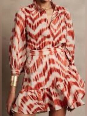 Banana Republic 2- piece skirt and top, Red & Cream Printed Tie-Waist Mini Dress